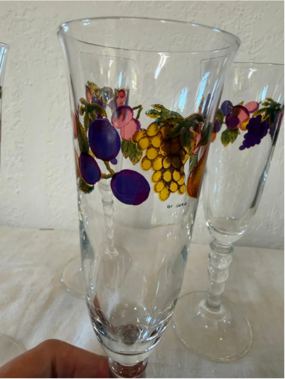 Vintage CERVE DeValbor Italy Fruit Champagne Flutes and Bottle 5 Pc Barware Set